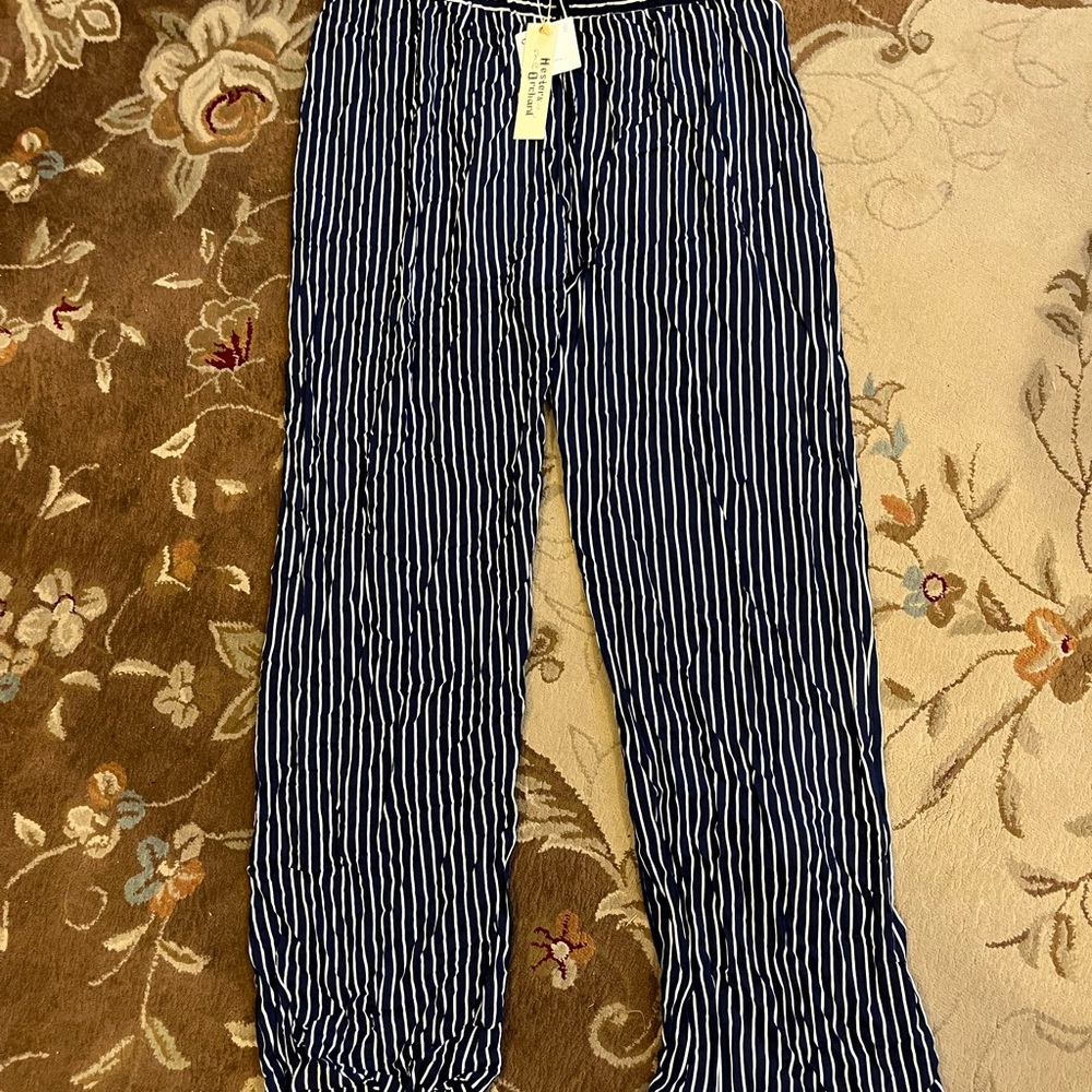 Navy and White Striped Pants